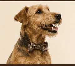 Dog wearing a Hounds Booth style bow tie